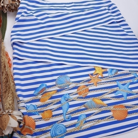J. McLaughlin Blue White Stripe Layered Faux Wrap Skirt Sz S - Picture 11 of 12